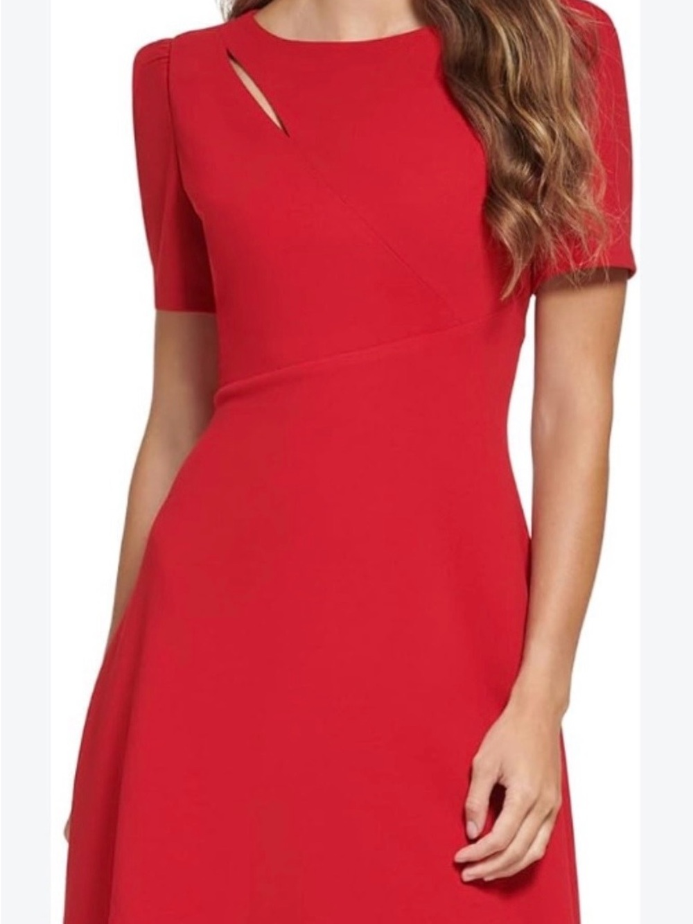 DKNY Red Short-Sleeve Fit-and-Flare Dress